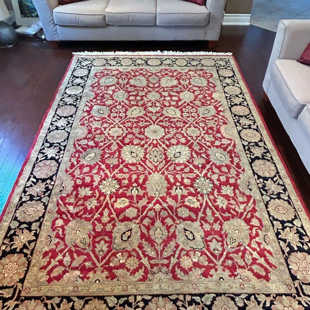Ethan Allen Red and Cream Floral Rug